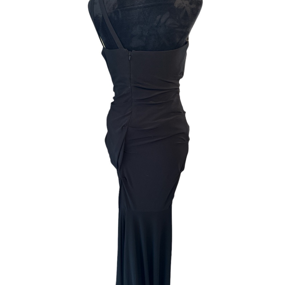 Betsy & Adam Black One Shoulder Ruched Gown Rhinestone Detail Size M - Picture 8 of 16